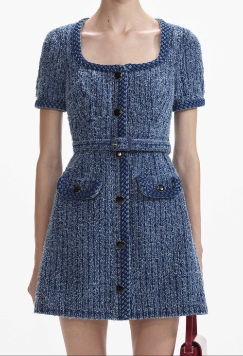 Self Portrait ブルーのツイードワンピース